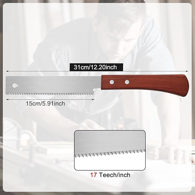 Mini Hand Saw, 6 Inch Flush Cut Saw 17 TPI Trim Saw for Woodworking Tools Small Projects