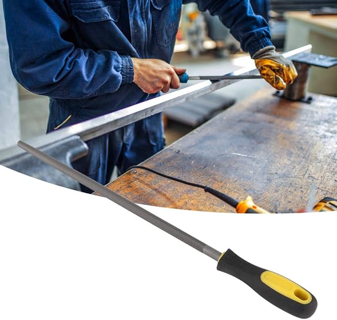 Bastard Cut Mill File, 12in Round Metal Files, Round Mill Steel File Rasp with Plastic Handle, Round Files, T12 Carbon Steel Rat Tail File for Wood, Metal, Plastic (Medium-Tooth)