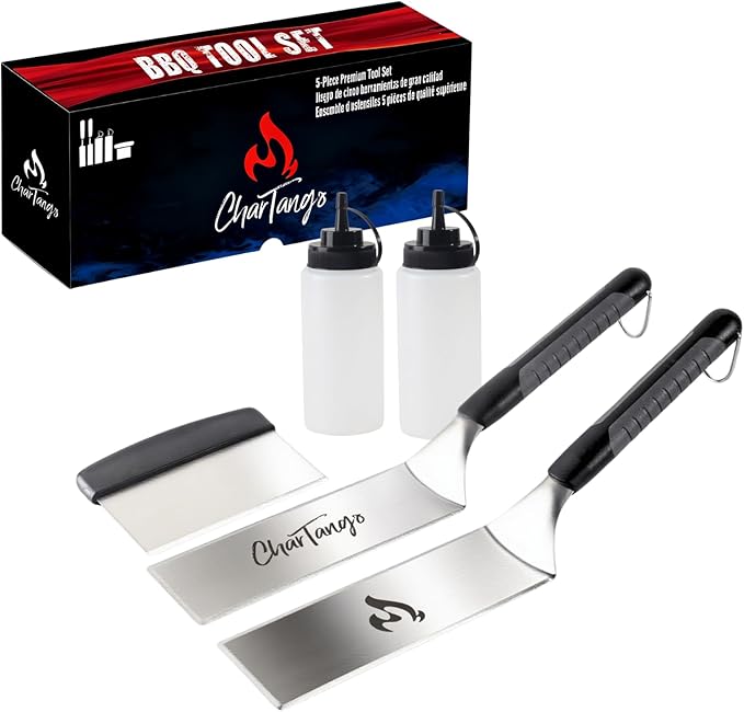 Blackstone Spatula Set 5-Piece ??Heavy-Duty Stainless Steel Griddle Tools for Blackstone/Camp Chef ??Extra Thick Spatulas & Scraper ??Commercial-Grade BBQ & Camping Cooking Kit