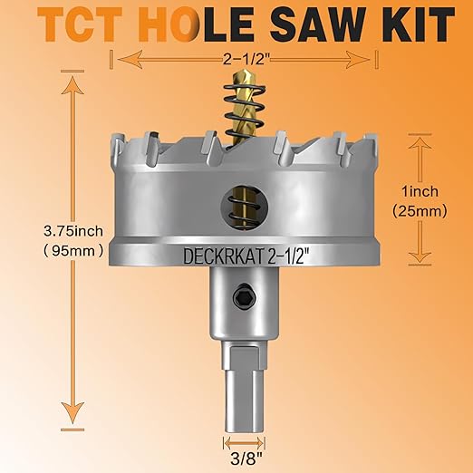 2-1/2" TCT Hole Saw for Hard Metal, Heavy Duty 65mm Tungsten Carbide Tipped Hole Cutter with Spring-Loaded Pilot Drill Bit for Stainless Steel, Metal, Iron, and Plastic