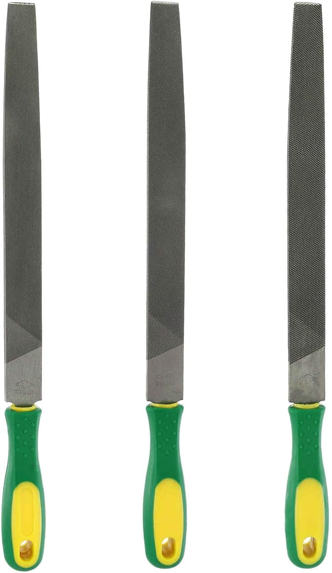 HARFINGTON 3pcs Tip Cut File 10" Double Cut Teeth High Carbon Steel Hand Rasp File with Plastic Handle for Metal Wood Deburring Removing