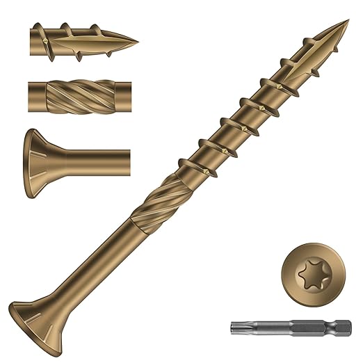 #8 x 2 Inch Deck Screws (116Pcs) 1lb. Carbon Steel, Yellow, Flat Head, Rust Resistant epoxy Coated, with T25 Star Bit