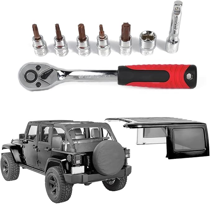 JeCar Socket Wrench Kit Hardtop and Door Removal Torx Set Compatible with Jeep Wrangler 1997-2023 TJ JK JL and Unlimited Sport Sahara Rubicon X