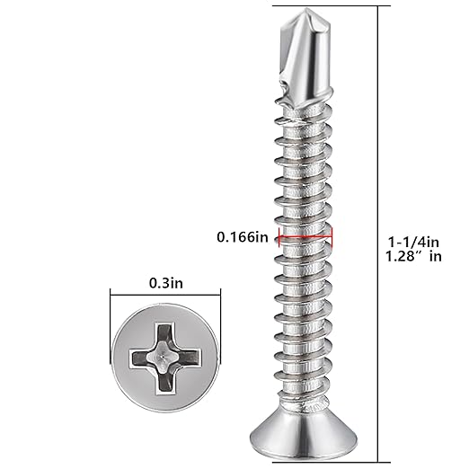 Wensilon竊?50pcs竊?8횞1-1/4?쓋or Sheet Metal Self-Tapping Screws 410 Stainless Steel Flat Head High-Strength Quick self-Drilling Screws