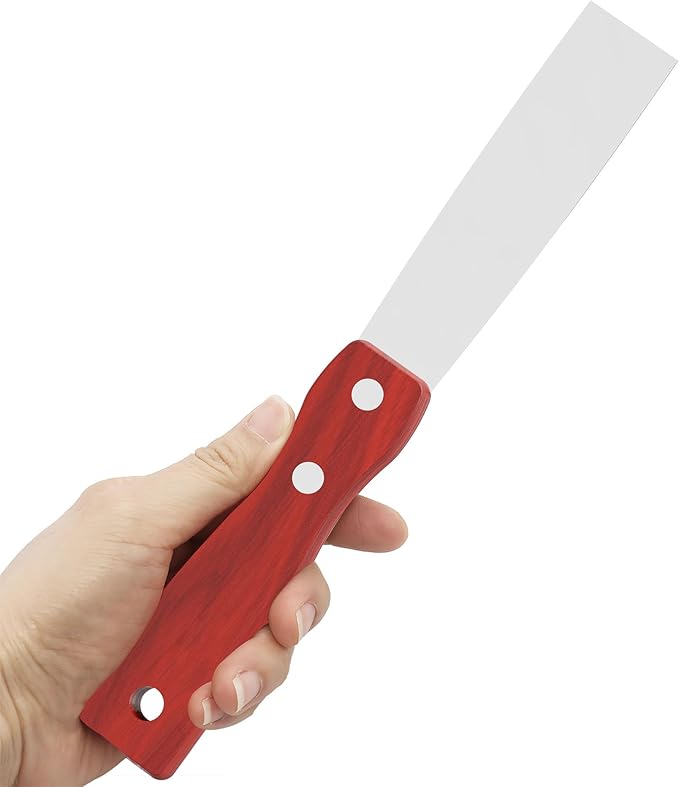 Putty Knife, 2PCS 1 Inch Stainless Steel Scraper Tool, Wooden Handle Metal Spackle Knives for Drywall, Decals, Wall Paper, Floor Tile, Patching, Painting, Taping, Scraping Coating