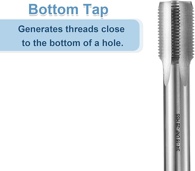 uxcell Hand Bottom Tap 3/4-16 UNF 2B Thread Bottoming Style Threading Taps High Speed Steel HSS6542 Straight Flutes Screw Tapping Tool