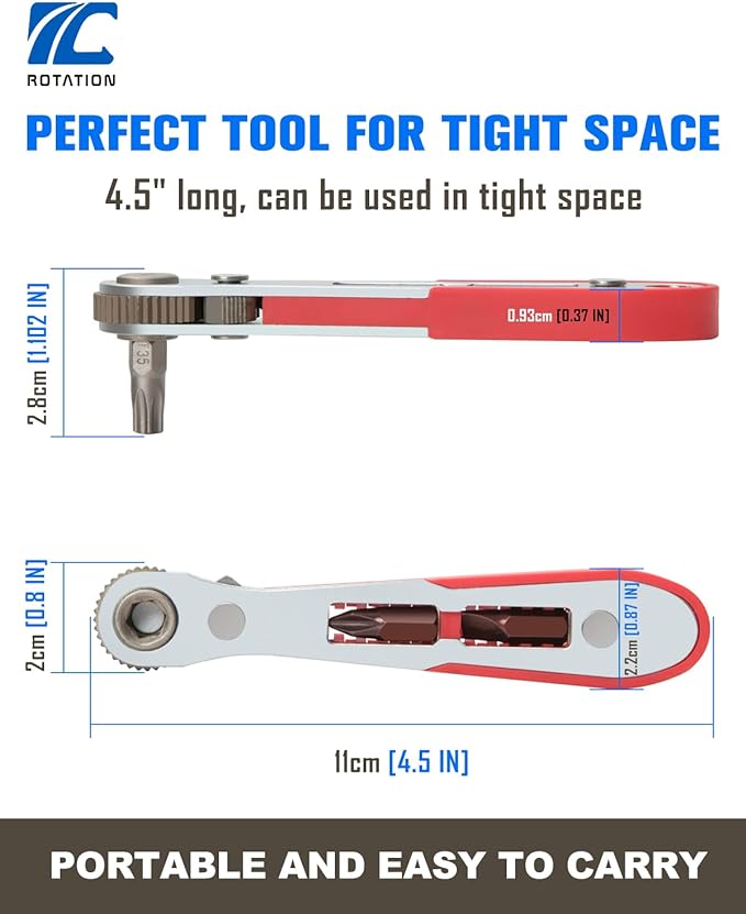 ROTATION 44pc Bit Set with 1/4 Mini Ratchet Offset Screwdriver, Portable Case, CR-V Steel, Drive Handle & Multi Hex/Phillips/Slotted/Torx/Star Bit