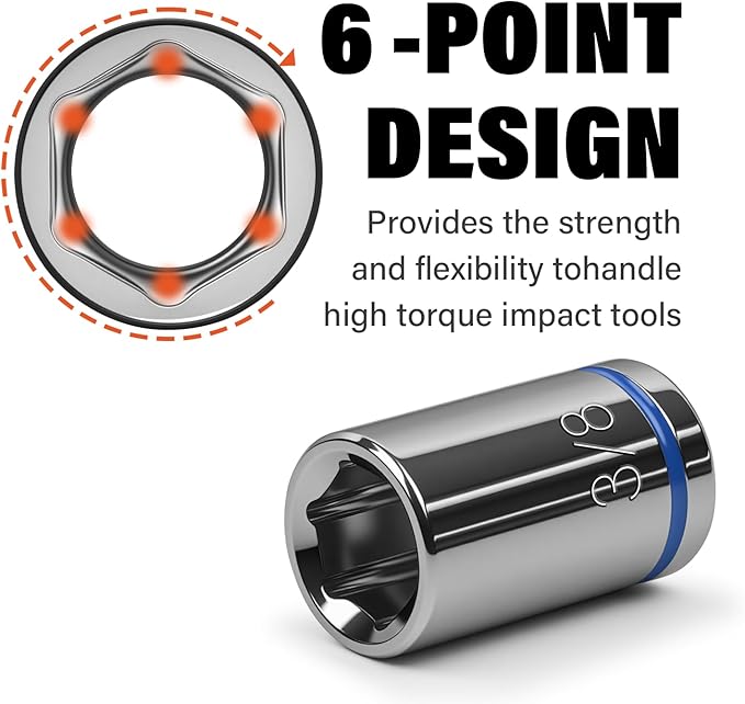 1/4" Drive SAE Master Socket Set, 13-Piece Shallow Hex Socket Set (1/8" - 5/8"), Cover Most Commonly Sizes, 6 Point, Chrome Vanadium Steel with Molded Case