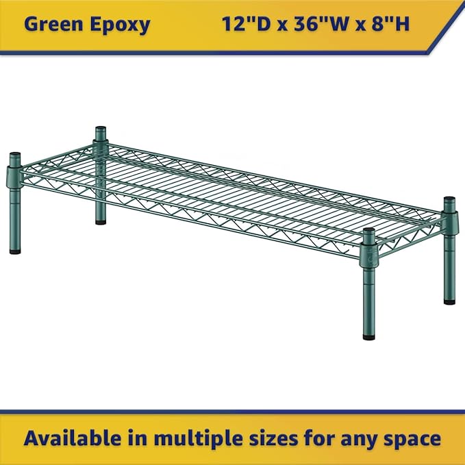 12" x 36" x 8" Green Epoxy Wire Storage Shelf, Dunnage Rack, Commercial 1 Tier Small Shelf