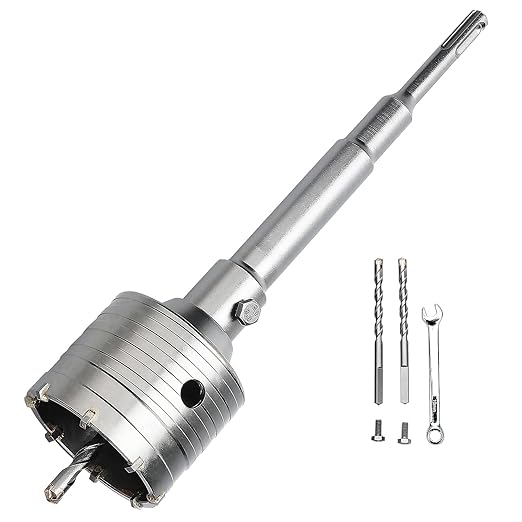 3 inch / 76mm Concrete Hole Saw with SDS Plus Shank Connecting Rod, 6.3mm Tungsten Carbide Tip for Concrete, Cement, Brick Wall