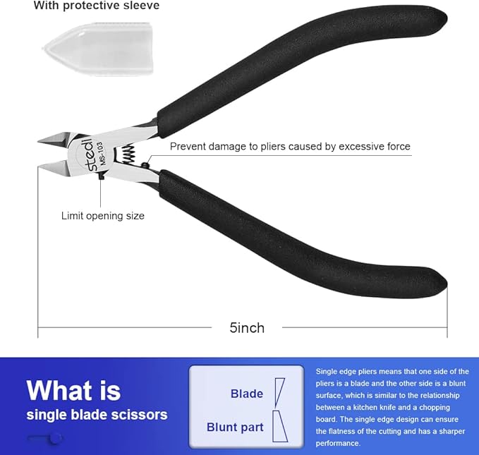 stedi 5-inch Model Nippers, with Ultra-thin Single-edge and Blade Case Plastic Model Tools for Gundam Repairing Plastic Model and Fixing, Black
