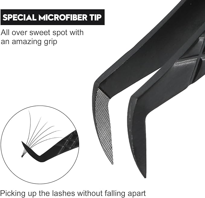 Ms.Queen Tweezers for Eyelash Extensions, Professional Microfiber Tip Boot Tweezers for Mega Volume Lash Extensions,Black