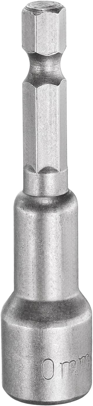 HARFINGTON Nut Driver Drill Bit 10mm Metric Socket 1/4" Hex Shank 2.56" (65mm) Long Magnetic 6-Point Sockets Quick Change CR-V Steel Bolt Setters for Power Drill Drivers