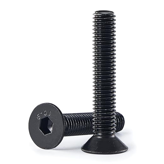 M8-1.25 x 100mm 10PCS Flat Head Hex Socket Cap Screws, Countersunk Bolts, 10.9 Grade Alloy Steel, Black Oxide Finish, Metric Allen Drive, Fully Threaded