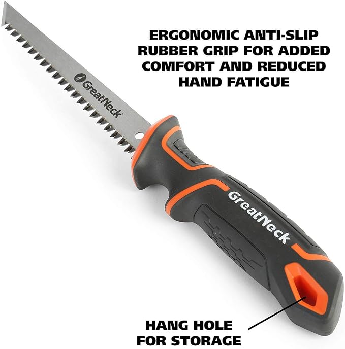 GreatNeck 74029 Drywall Jab Saw, 6-1/2” Blade Keyhole Saw, Ergonomic Anti-Slip Handle, Tri-Bevel Teeth for Cutting Sheetrock, Wallboard, Plywood