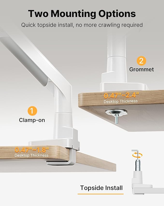 monTEK Sleek Aluminum Monitor Arm for 17??7??Ultrawide Screens up to 59.4 lbs, USB 3.0 A/C, Heavy Duty Single Monitor Arm Desk Mount, Pneumatic Lift, Quick-Release Plate, Clamp/Grommet, VESA 100x100