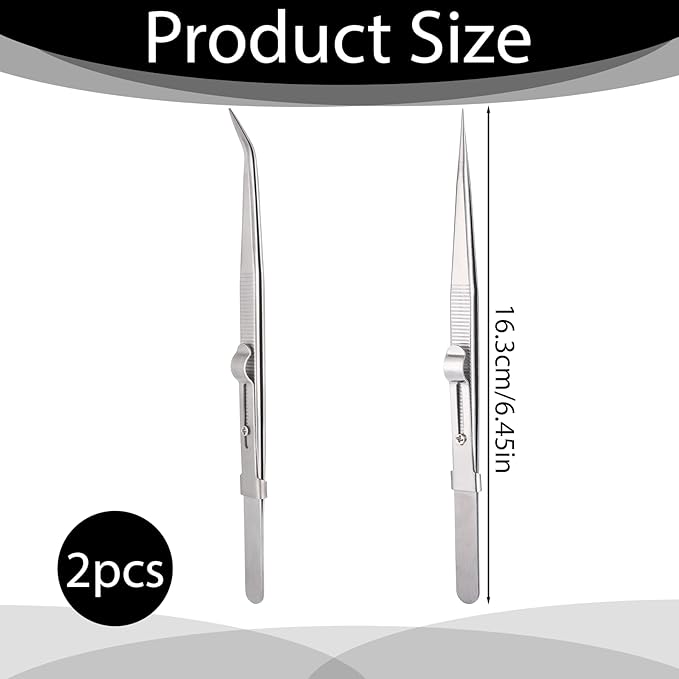 2Pcs Precision Tweezers Set Anti-Static Stainless Steel Long Tweezers Kit for Crafting for Laboratory Work, Jewelry-Making, Craft, Soldering Electronics