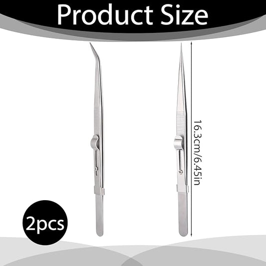 2Pcs Precision Tweezers Set Anti-Static Stainless Steel Long Tweezers Kit for Crafting for Laboratory Work, Jewelry-Making, Craft, Soldering Electronics