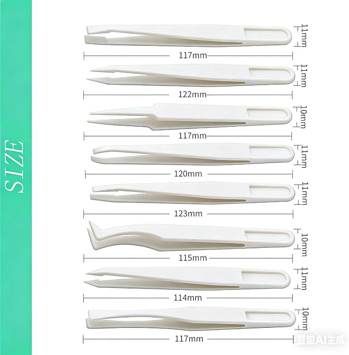 40Pcs（5set） ESD Plastic Tweezers Set Precision Tweezers Set ，Non-magnetic and Anti-Static Carbon fiber Tweezer Kits，for Craft,Electronics Repair,jewelry,Laboratory Work,And Used Etc（White）