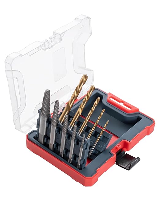 ROTATION 10-Piece Screw Extractor and Drill Bits Set, Bolt Remover Kit, for Removing Stripped Screws & Broken Bolts, HSS & CR-MO