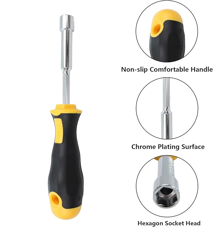2PCS 10mm Socket Wrench Screwdriver, Hex Nut Driver, with 3.5 Inch Steel Shaft and Non-slip Handle for DIY Repairing