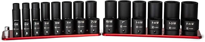 Capri Tools 1/2 in. Drive Shallow and Deep Impact Socket Set, SAE, 9/16 to 1-1/2 in, 28-Piece with Billet Aluminum Socket Rail (CP55000-28SSDR)