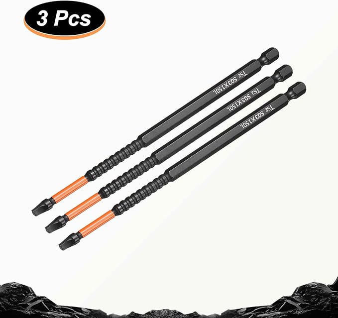 HARFINGTON 3pcs Square Head Screwdriver Bits 1/4" Hex Shank SQ3 Magnetic Head 6" Length S2 Steel Screw Driver Drill Bit for Repair Work Electric Screw Driver