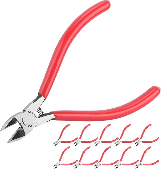 HAUTMEC 6" Flush Cutters Ultra Sharp Flush Cut Pliers 10PCS Small Wire Cutters for Crafting, Spring Loaded and Non-slip Grip Wire Snips for Plastic, Jewelry Marking, Artificial Flowers, HT0318-10PC