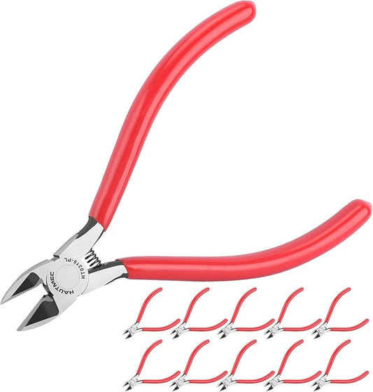 HAUTMEC 6" Flush Cutters Ultra Sharp Flush Cut Pliers 10PCS Small Wire Cutters for Crafting, Spring Loaded and Non-slip Grip Wire Snips for Plastic, Jewelry Marking, Artificial Flowers, HT0318-10PC