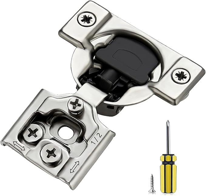 Ravinte 30 Pack 15 Pair 1/2 inch Overlay Soft Close Hidden Door Hinges for Kitchen Stainless Steel Adjustable Satin Nickel Cabinet Hardware