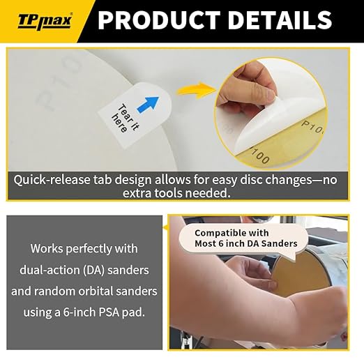 6-Inch 60-Grit Gold PSA Sanding Discs, 30 Pack ??Pro-Grade Self-Adhesive Stickyback Sandpaper with Quick-Release Tabs for DA Sander, Coarse Automotive/Wood/Metal Sanding