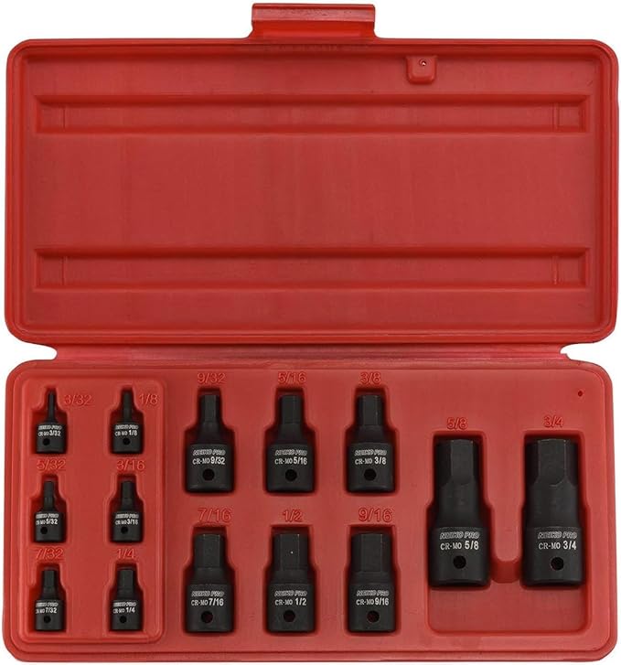 NEIKO 01142B Allen Bit Socket Set | 14 Piece | SAE | 3/32??to 3/4" | 1/4", 3/8??and 1/2" Drive | Cr-Mo Impact Grade