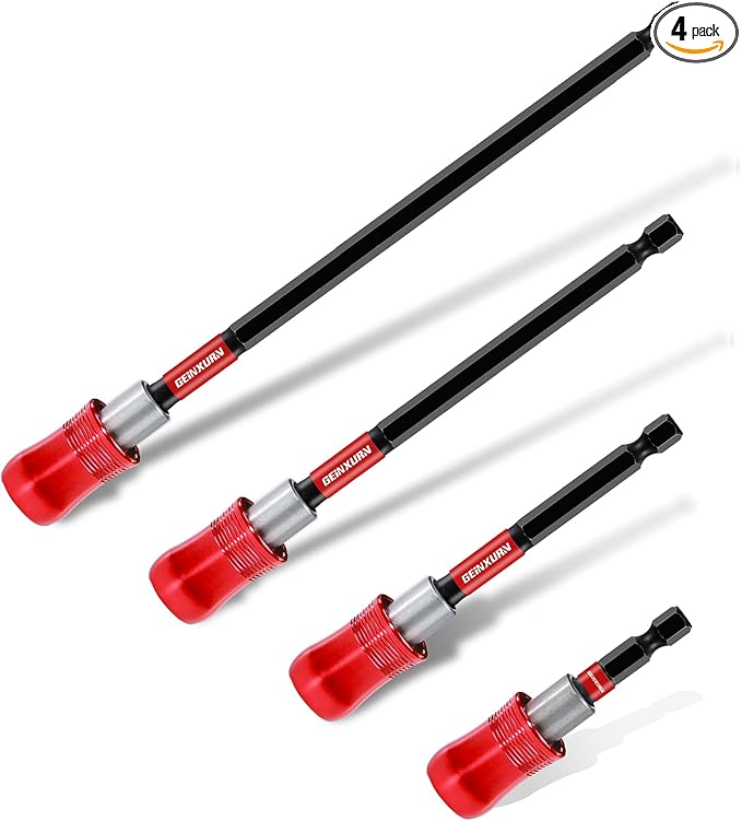 4PCS Impact Screwdriver Bit Holder Set, Magnetic Extension Quick-Change Socket Drill Bit Holder Cr-V SteelHex Shank Quick Release Drill Bit Guide (2.5” 4” 6” 12”)