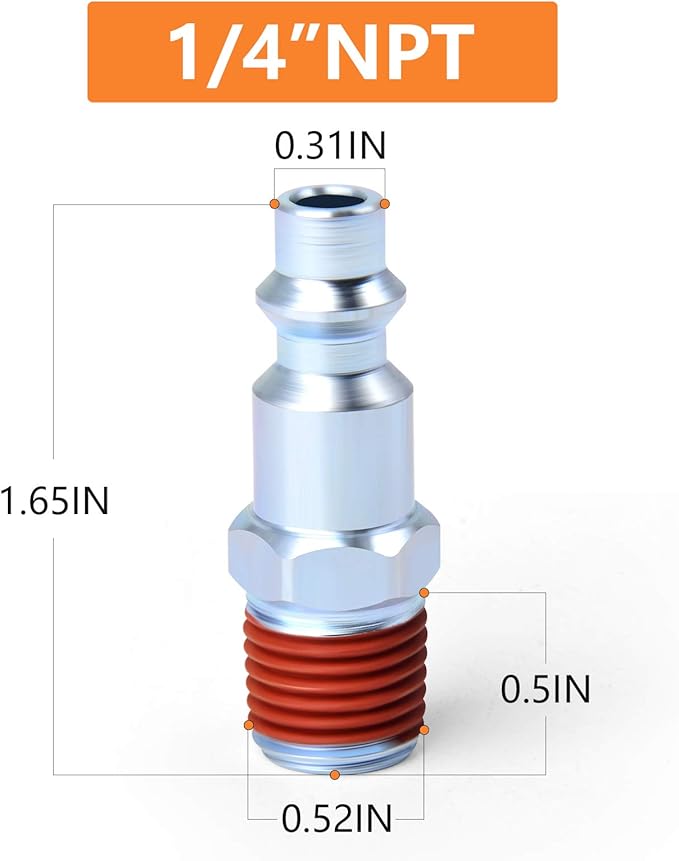 GASHER 1/4-Inch NPT Male Industrial Air Plug, Pneumatic Plugs 300PSI (10-Pack)