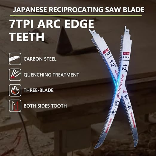 12” Arc Edge Reciprocating Saw Blade, 7TPI Japanese Teeth with Curved Edge Wood Pruning Saw Blades for Tree Trimming, Wood Cutting (3 Pack)