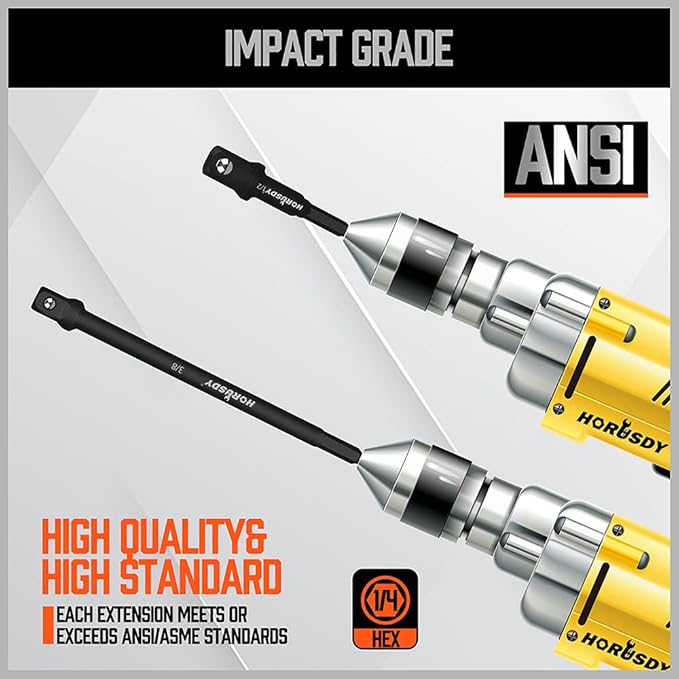 HORUSDY 6-Piece Impact Sockets Adapter Sets, 3-Inch and 6-Inch Hex Shank 1/4" 3/8" 1/2"