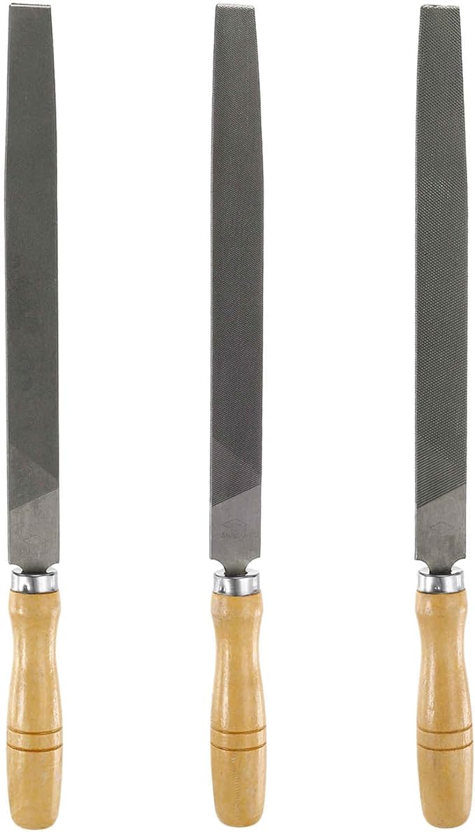 HARFINGTON 3pcs Tip Cut File 10" Double Cut Teeth High Carbon Steel Hand Rasp File with Wood Handle for Metal Wood Deburring Removing
