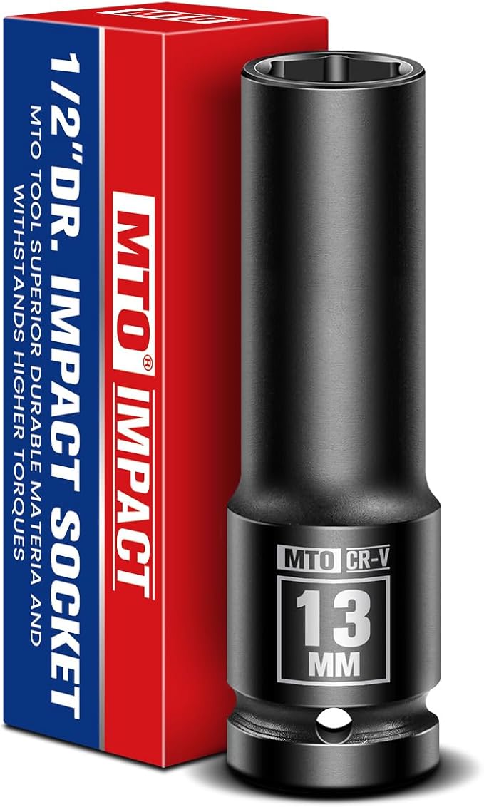 MTO 1/2" Drive 13mm Deep Impact Socket, 6-Point Metric Socket for Automotive Maintaince, CR-V Steel Meets ANSI Standards