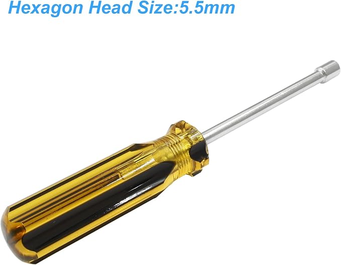 Biaungdo 5.5mm Socket Wrench Screwdriver, Hex Socket Wrench High-Carbon Steel Hexagon Nut Driver Non-Magnetic Tip Hex Nut Screwdriver Hand Tool for Repairs(Plastic Handle)