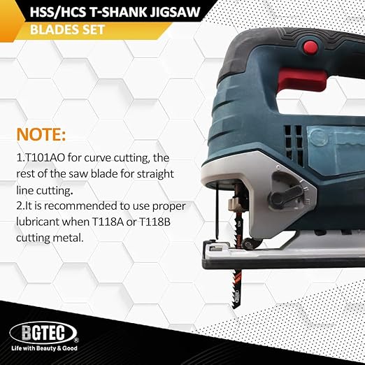 5PCS T Shank Jigsaw Blades Set - BGTEC HSS(M2) Jig Saw Blades for Wood, Plastic and Metal Cutting(T118A)