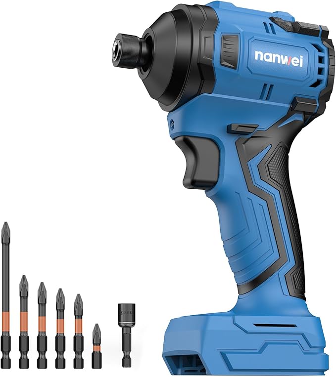 NANWEI Brushless Impact Driver竊똂ompatible with Makita 18V Battery竊?100 In-lbs (240N쨌m) Max Torque, 1/4" Hex Shank, and Bit Set ??Ideal for Heavy-Duty Home Improvement and DIY Projects (Tool Only)
