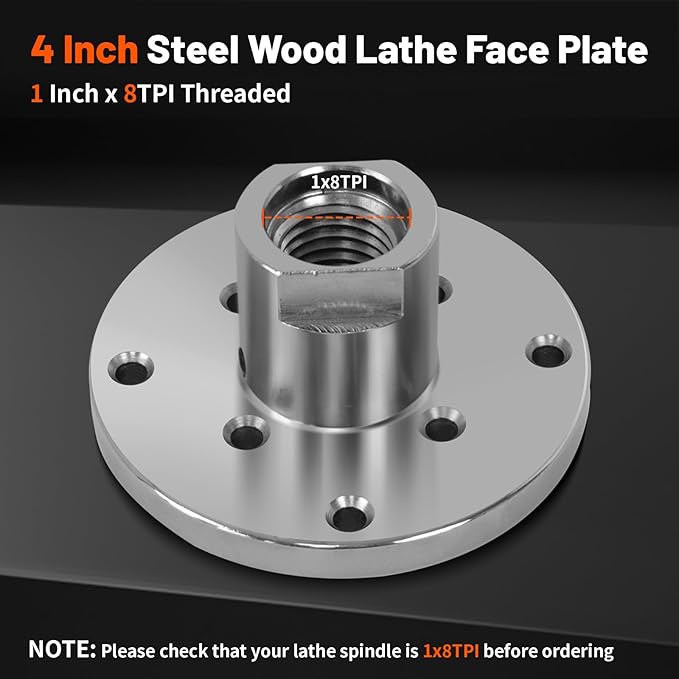 4" Steel Wood Lathe Faceplate,Faceplate for Wood Lathe,Lathe Face Plate Fit for 1" x 8TPI Spindle with Screwchuck