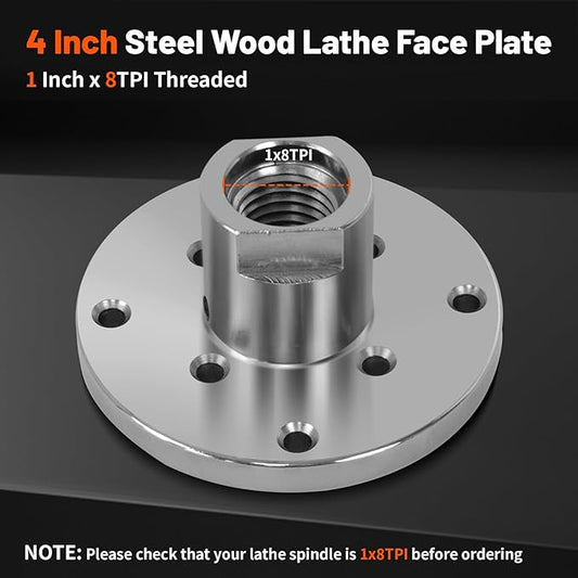 4" Steel Wood Lathe Faceplate,Faceplate for Wood Lathe,Lathe Face Plate Fit for 1" x 8TPI Spindle with Screwchuck