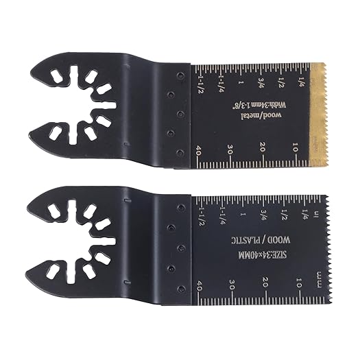 kimllier 50Pcs 34 X 44 MM Oscillating Multi-Tool Blade Set, 45 High Carbon Steel Saw Blades and 5 Titanium Coated, Cut Wood, Metal, Plastic