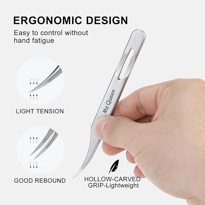 Ms.Queen Isolation Tweezers for Lash Extensions,Dolphin Shape Curved Isolation Lash Tweezers for Classic and Volume Lash Extension Applying