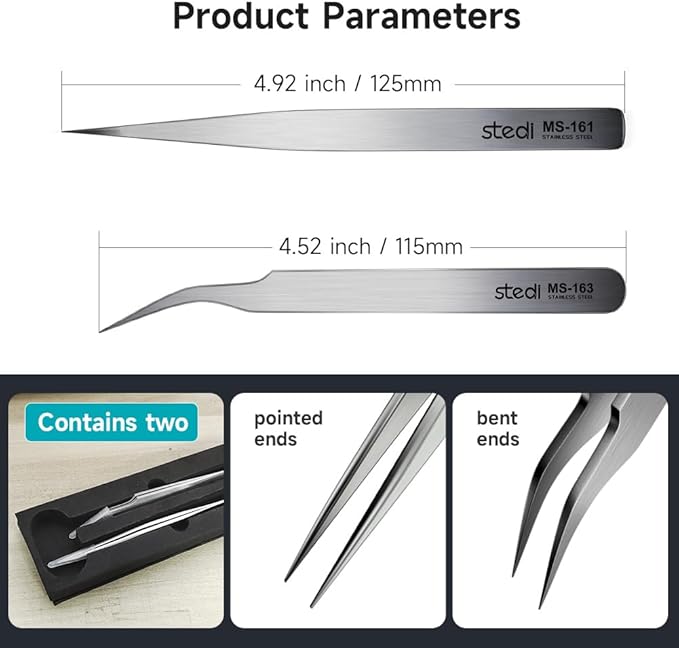 stedi 2PCS Precision Thickened Tweezers Set, Model Hobby Making Tools,Ultra-Precision Premium Stainless Steel Tweezers for Gundam, Scale Military Model, 3D Resin Parts, Industrial Tweezers