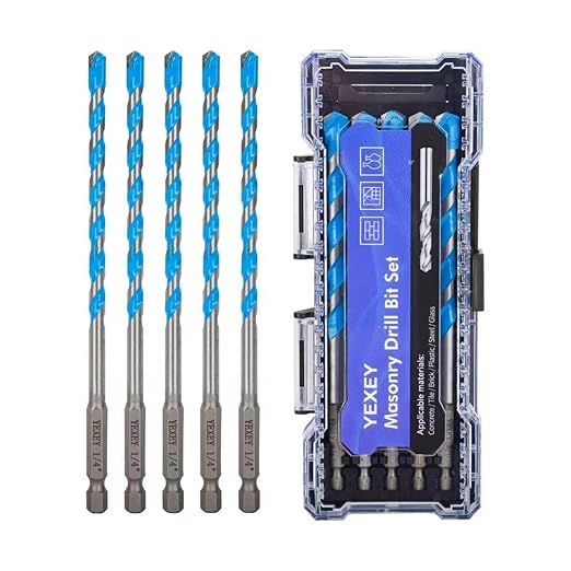 5PCS 1/4" Masonry Concrete Drill Bit Set,Tungsten Carbide Drill Bit Tip,Hex Shank Drill Bits Set for Tile,Brick,Marble,Plastic,Cement,Wood,Glass etc.