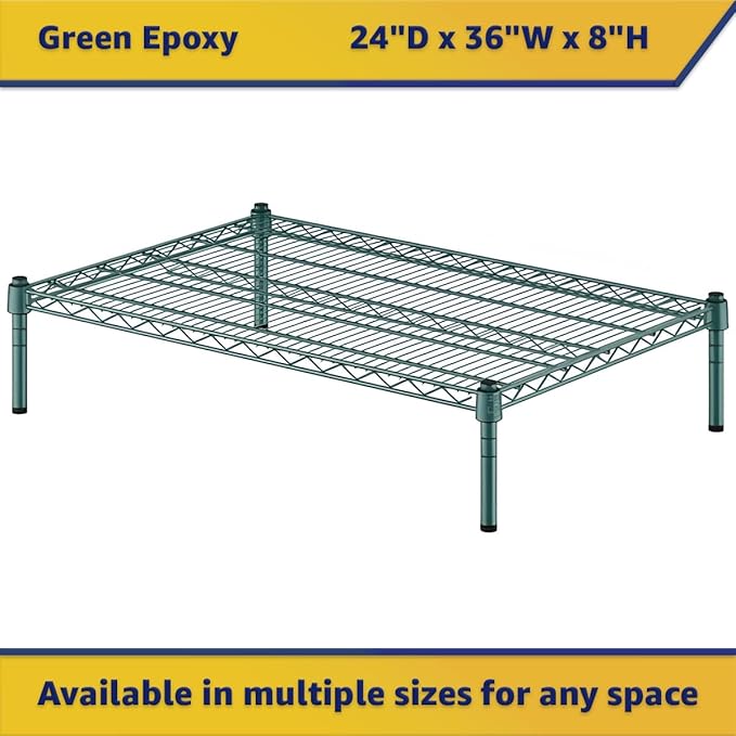 24" x 36" x 8" Green Epoxy Wire Storage Shelf, Dunnage Rack, Commercial 1 Tier Small Shelf