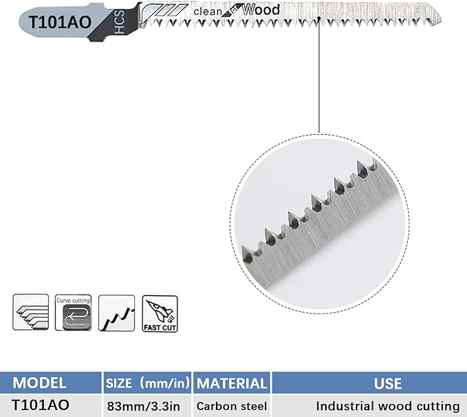 TAROSE 30-Piece T101AO 3-1/4 Inch 20 TPI Assorted T-Shank Scrolling Jig Saw Blades Set for Clean Cutting Wood
