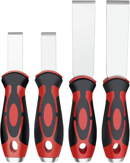 ROTATION Extra Thick Scraper Set, 4 piece, Soft Grip, Heavy Duty, Scraper with Hammer End, Stainless Steel Putty Knife